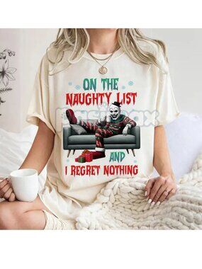 Gildan | Pink "On The Naughty List And I Regret Nothing" Christmas Shirt | Large